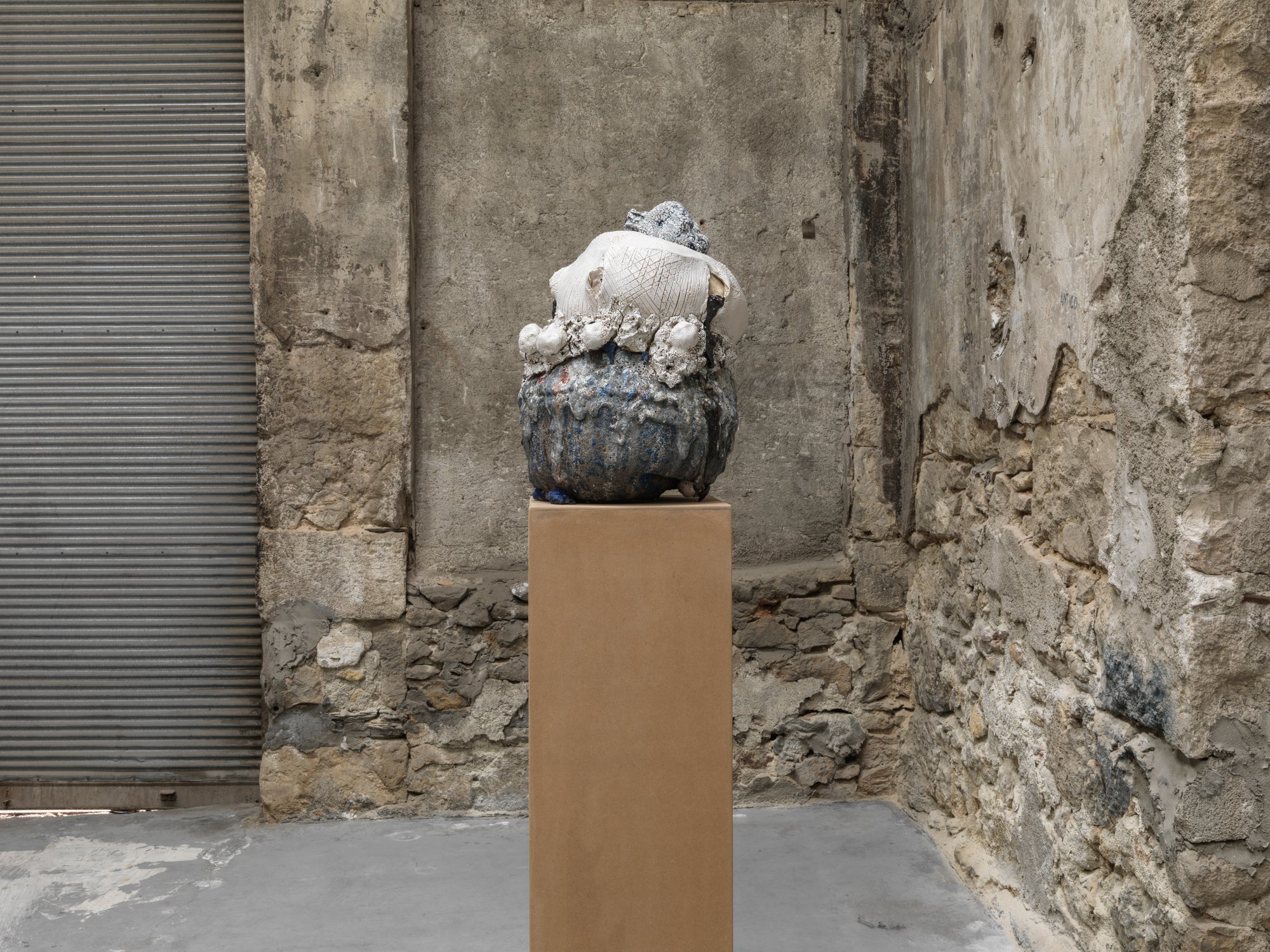 Anestis Michalis, Untitled 4, 2024, Stoneware, volcanic stones, glaze, oxides, pigments, 58 x 48 x 43 cmInstallation view, Anestis Michalis, On My Head, Sylvia Kouvali, 2025
