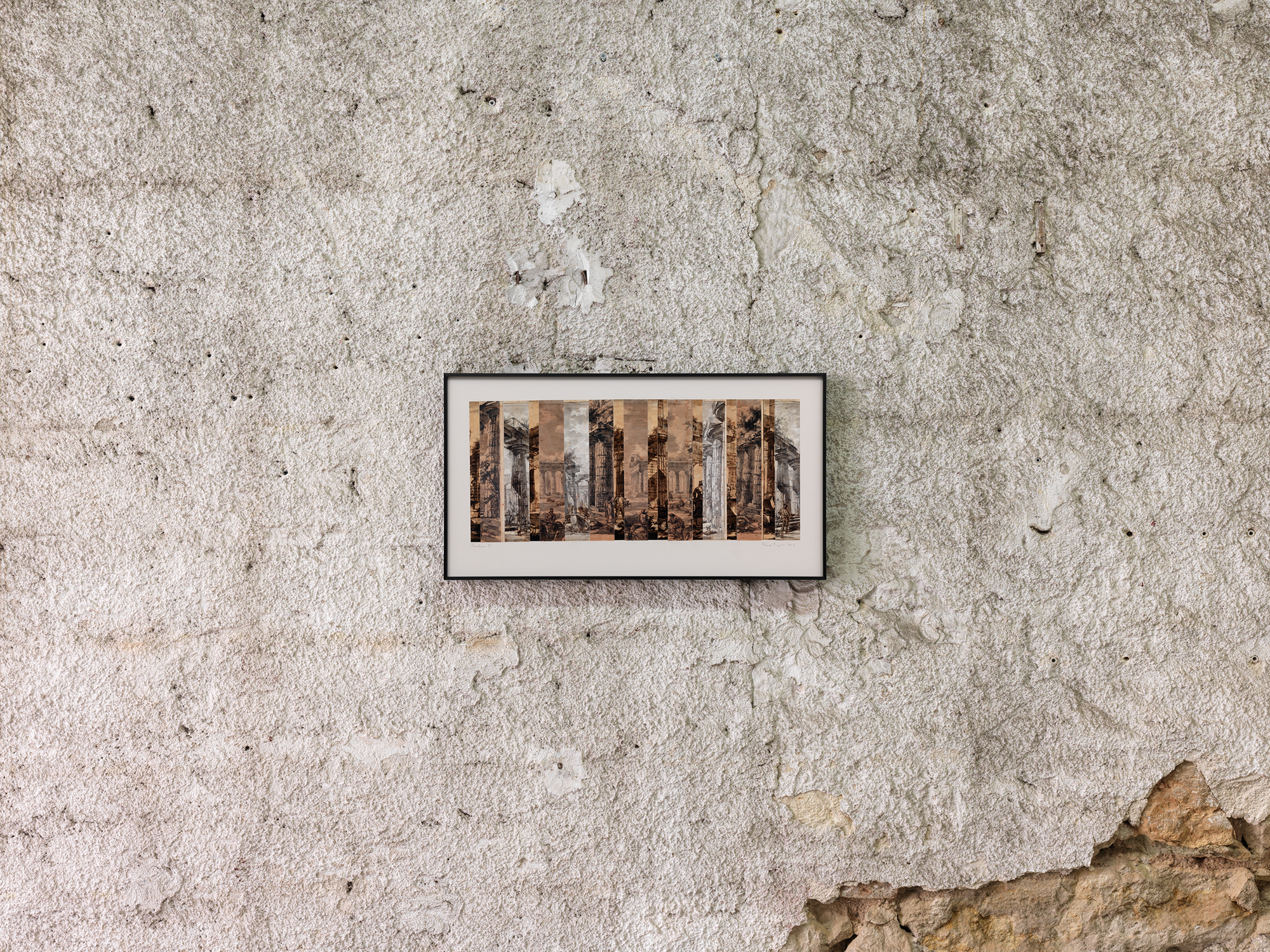 Liliane Lijn, Paestum I, photomontage of Piranese Basilica and Temples of Poseidon printed on Epson high gloss acid‐free photographic paper mounted on white board, 41.5 x 76.5 x 4 cm (framed), 2011