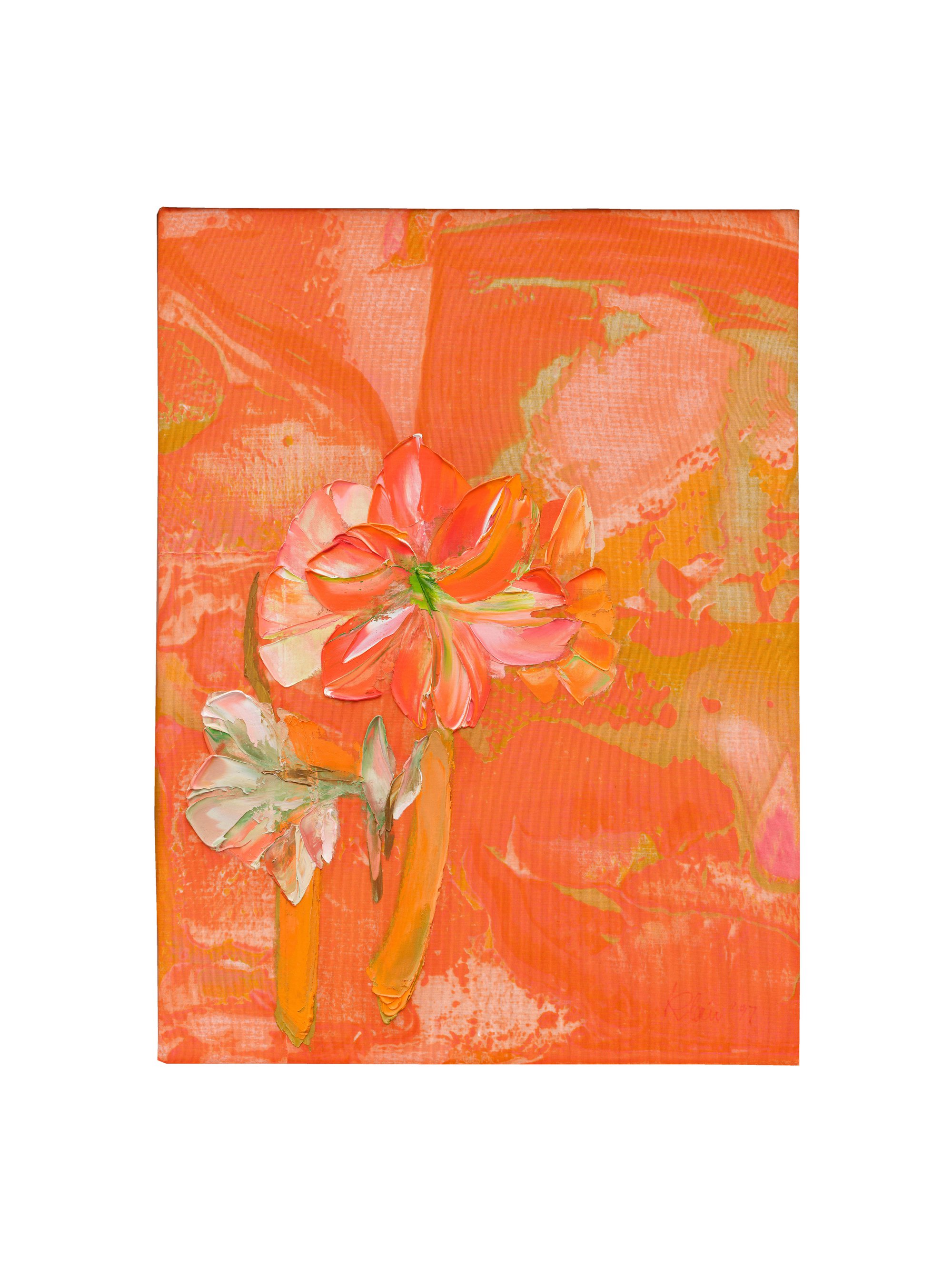 Bernat Klein, Orange Amaryllis, Oil on screen printed knitted jersey polyester (Diolen), 61 x 46 cm, 24 x 18 1/8 in, 1997